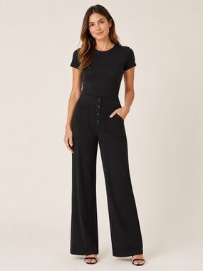 Halara High-Waist Wide-Leg Black Pants Size L Color Black